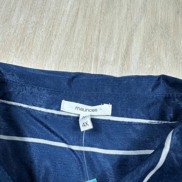 NWT Maurices Stripe Navy White Satin Button Down Satin Blouse Top Plus Size 4X - Picture 7 of 15